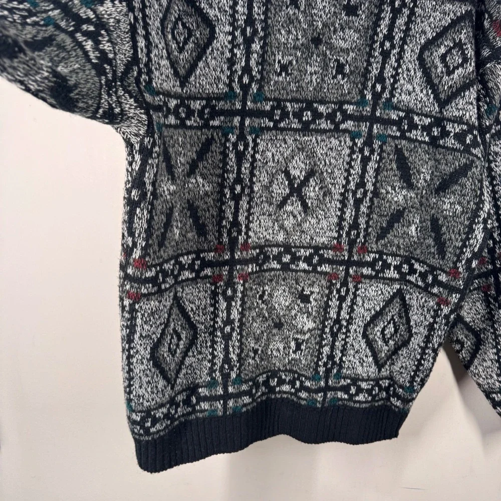 Michael Gerald Vintage Mens Cardigan Sweater Gray Geometric Knit Size M